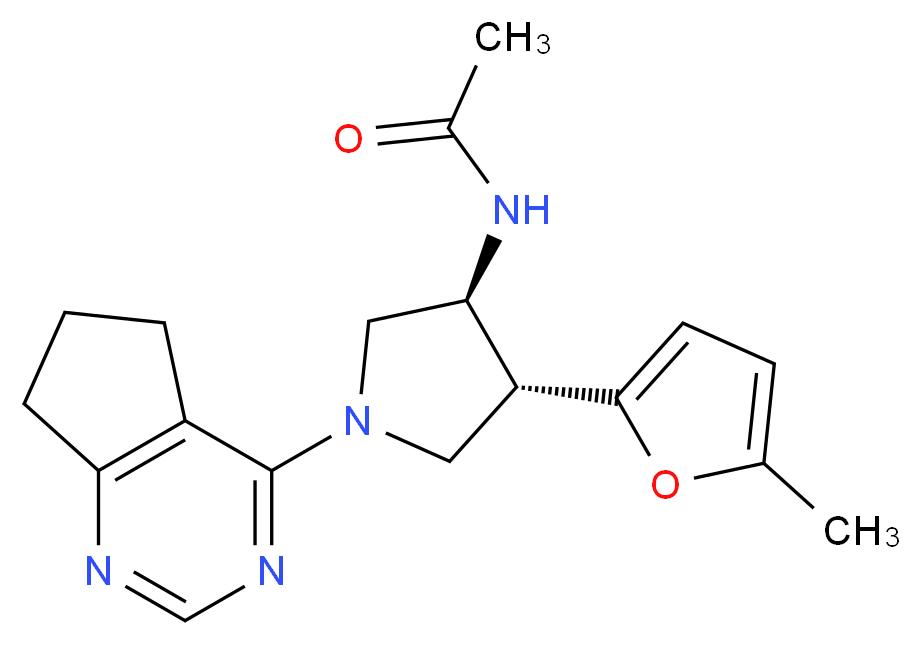 N-[(3S*,4R*)-1-(6,7-dihydro-5H-cyclopenta[d]pyrimidin-4-yl)-4-(5-methyl-2-furyl)-3-pyrrolidinyl]acetamide_Molecular_structure_CAS_)