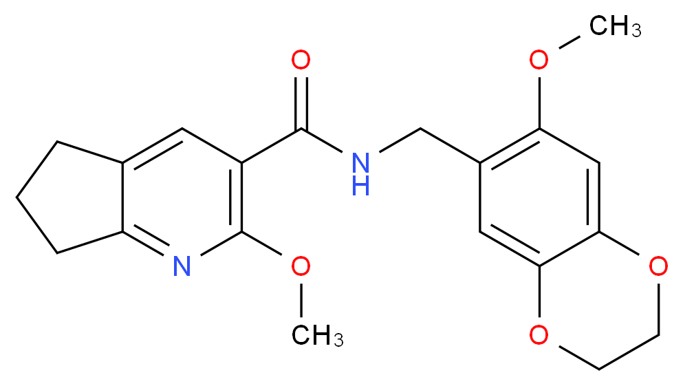 2-methoxy-N-[(7-methoxy-2,3-dihydro-1,4-benzodioxin-6-yl)methyl]-6,7-dihydro-5H-cyclopenta[b]pyridine-3-carboxamide_Molecular_structure_CAS_)