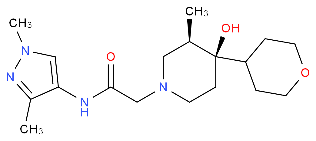 N-(1,3-dimethyl-1H-pyrazol-4-yl)-2-[(3R*,4R*)-4-hydroxy-3-methyl-4-(tetrahydro-2H-pyran-4-yl)piperidin-1-yl]acetamide_Molecular_structure_CAS_)