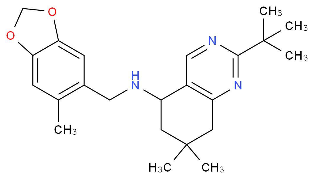 2-tert-butyl-7,7-dimethyl-N-[(6-methyl-1,3-benzodioxol-5-yl)methyl]-5,6,7,8-tetrahydro-5-quinazolinamine_Molecular_structure_CAS_)