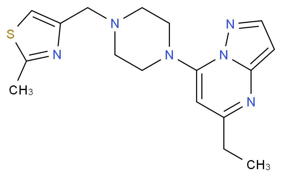 5-ethyl-7-{4-[(2-methyl-1,3-thiazol-4-yl)methyl]-1-piperazinyl}pyrazolo[1,5-a]pyrimidine_Molecular_structure_CAS_)