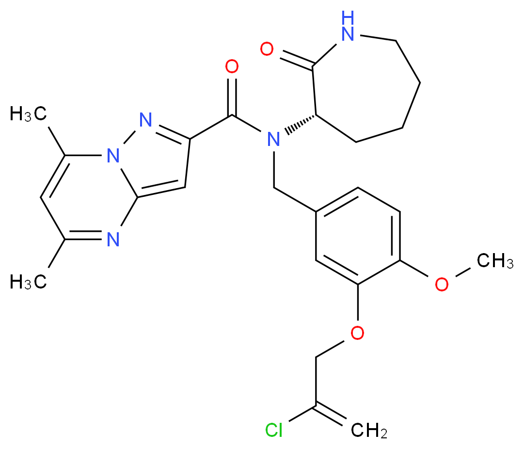 N-{3-[(2-chloro-2-propen-1-yl)oxy]-4-methoxybenzyl}-5,7-dimethyl-N-[(3S)-2-oxo-3-azepanyl]pyrazolo[1,5-a]pyrimidine-2-carboxamide_Molecular_structure_CAS_)