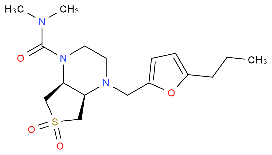 (4aR*,7aS*)-N,N-dimethyl-4-[(5-propyl-2-furyl)methyl]hexahydrothieno[3,4-b]pyrazine-1(2H)-carboxamide 6,6-dioxide_Molecular_structure_CAS_)