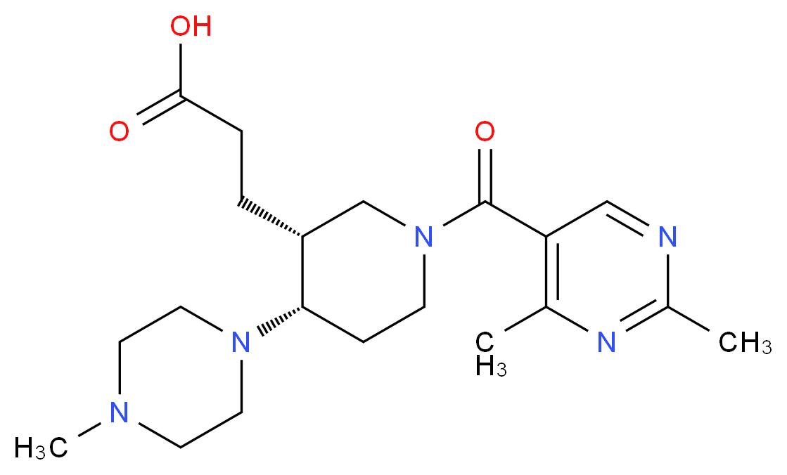 3-[(3R*,4S*)-1-[(2,4-dimethylpyrimidin-5-yl)carbonyl]-4-(4-methylpiperazin-1-yl)piperidin-3-yl]propanoic acid_Molecular_structure_CAS_)