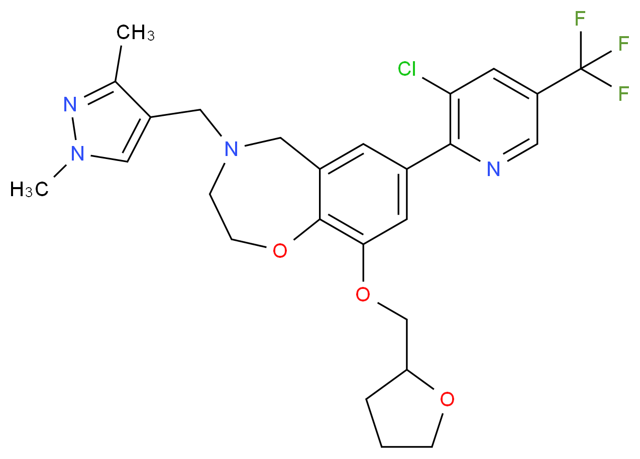 7-[3-chloro-5-(trifluoromethyl)-2-pyridinyl]-4-[(1,3-dimethyl-1H-pyrazol-4-yl)methyl]-9-(tetrahydro-2-furanylmethoxy)-2,3,4,5-tetrahydro-1,4-benzoxazepine_Molecular_structure_CAS_)