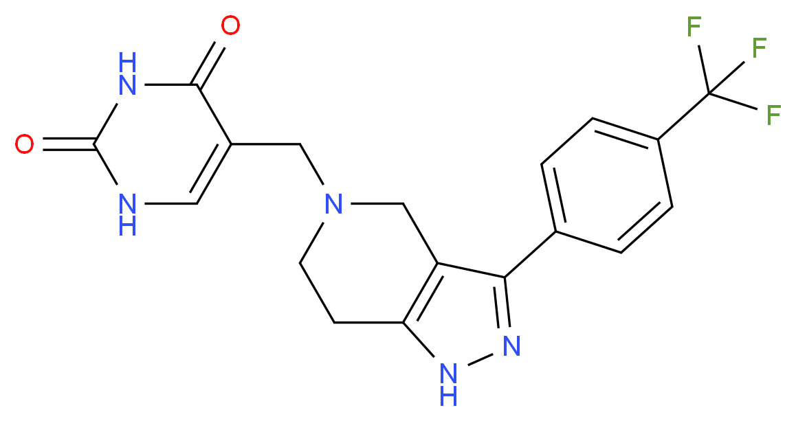 5-({3-[4-(trifluoromethyl)phenyl]-1,4,6,7-tetrahydro-5H-pyrazolo[4,3-c]pyridin-5-yl}methyl)pyrimidine-2,4(1H,3H)-dione_Molecular_structure_CAS_)