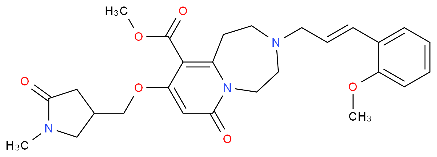 methyl 3-[(2E)-3-(2-methoxyphenyl)-2-propen-1-yl]-9-[(1-methyl-5-oxo-3-pyrrolidinyl)methoxy]-7-oxo-1,2,3,4,5,7-hexahydropyrido[1,2-d][1,4]diazepine-10-carboxylate_Molecular_structure_CAS_)