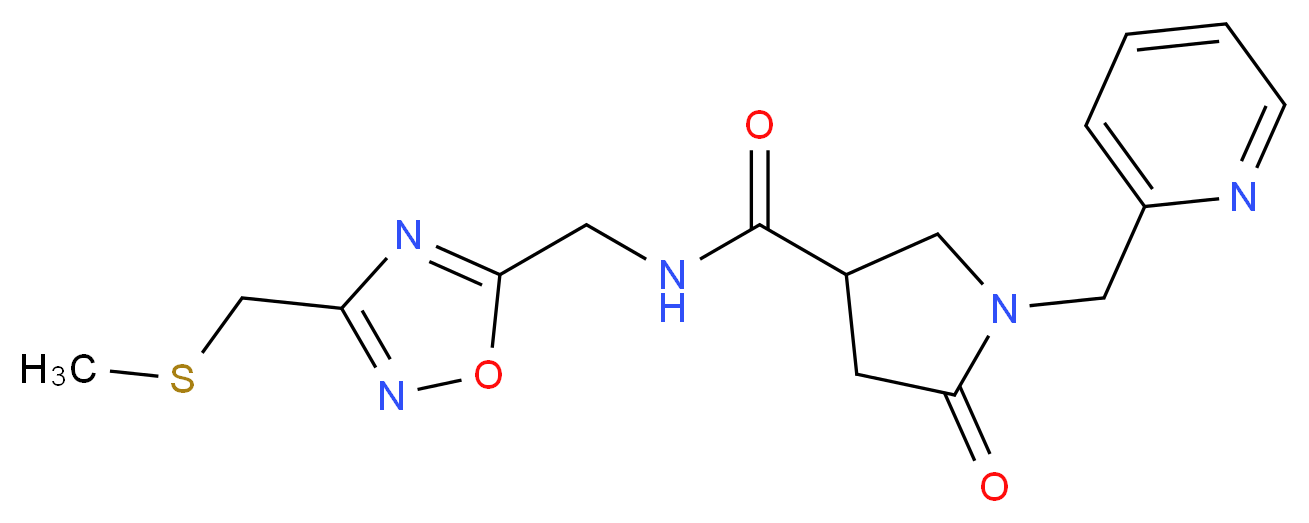 N-({3-[(methylthio)methyl]-1,2,4-oxadiazol-5-yl}methyl)-5-oxo-1-(2-pyridinylmethyl)-3-pyrrolidinecarboxamide_Molecular_structure_CAS_)