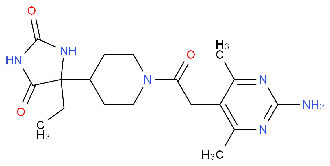 5-{1-[(2-amino-4,6-dimethylpyrimidin-5-yl)acetyl]piperidin-4-yl}-5-ethylimidazolidine-2,4-dione_Molecular_structure_CAS_)