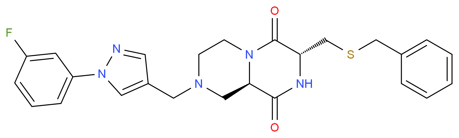 (3R,9aR)-3-[(benzylthio)methyl]-8-{[1-(3-fluorophenyl)-1H-pyrazol-4-yl]methyl}tetrahydro-2H-pyrazino[1,2-a]pyrazine-1,4(3H,6H)-dione_Molecular_structure_CAS_)