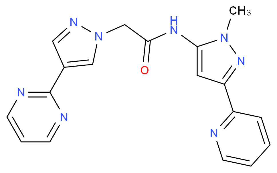 N-(1-methyl-3-pyridin-2-yl-1H-pyrazol-5-yl)-2-(4-pyrimidin-2-yl-1H-pyrazol-1-yl)acetamide_Molecular_structure_CAS_)