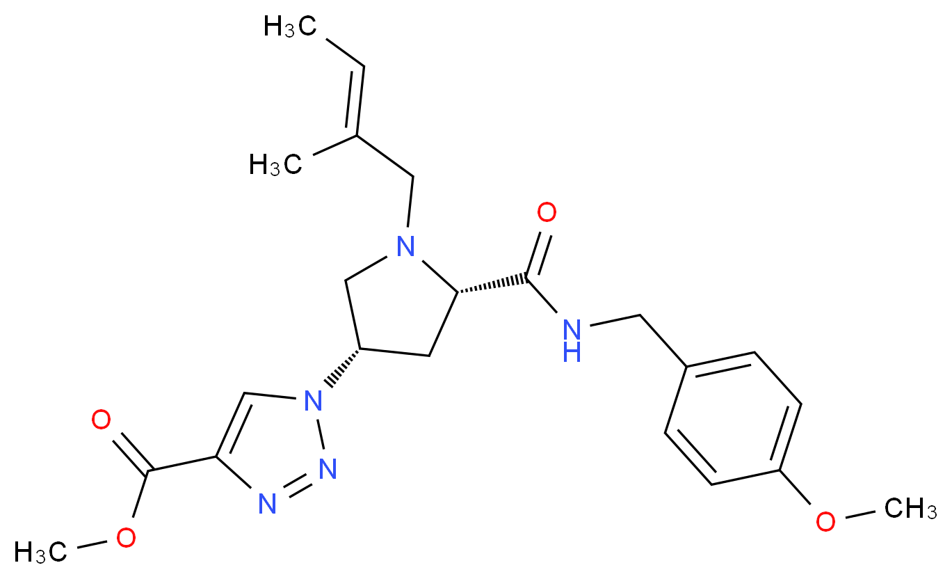 methyl 1-{(3S,5S)-5-{[(4-methoxybenzyl)amino]carbonyl}-1-[(2E)-2-methyl-2-buten-1-yl]-3-pyrrolidinyl}-1H-1,2,3-triazole-4-carboxylate_Molecular_structure_CAS_)