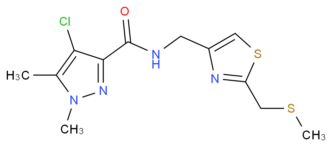 4-chloro-1,5-dimethyl-N-({2-[(methylthio)methyl]-1,3-thiazol-4-yl}methyl)-1H-pyrazole-3-carboxamide_Molecular_structure_CAS_)