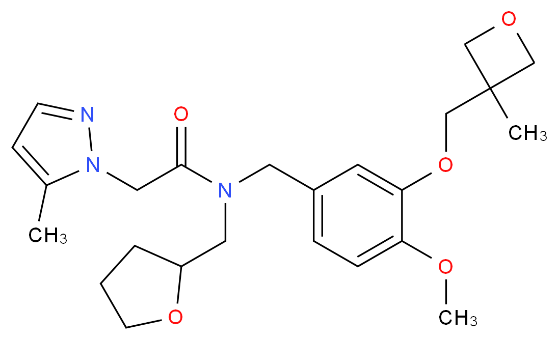 N-{4-methoxy-3-[(3-methyl-3-oxetanyl)methoxy]benzyl}-2-(5-methyl-1H-pyrazol-1-yl)-N-(tetrahydro-2-furanylmethyl)acetamide_Molecular_structure_CAS_)