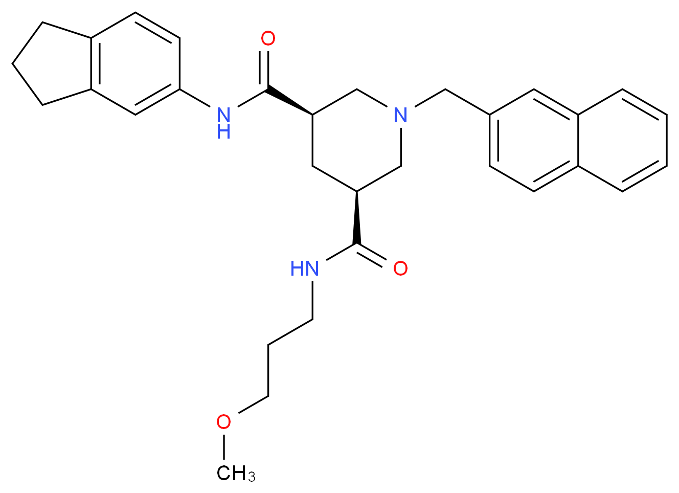 (3R,5S)-N-(2,3-dihydro-1H-inden-5-yl)-N'-(3-methoxypropyl)-1-(2-naphthylmethyl)-3,5-piperidinedicarboxamide_Molecular_structure_CAS_)
