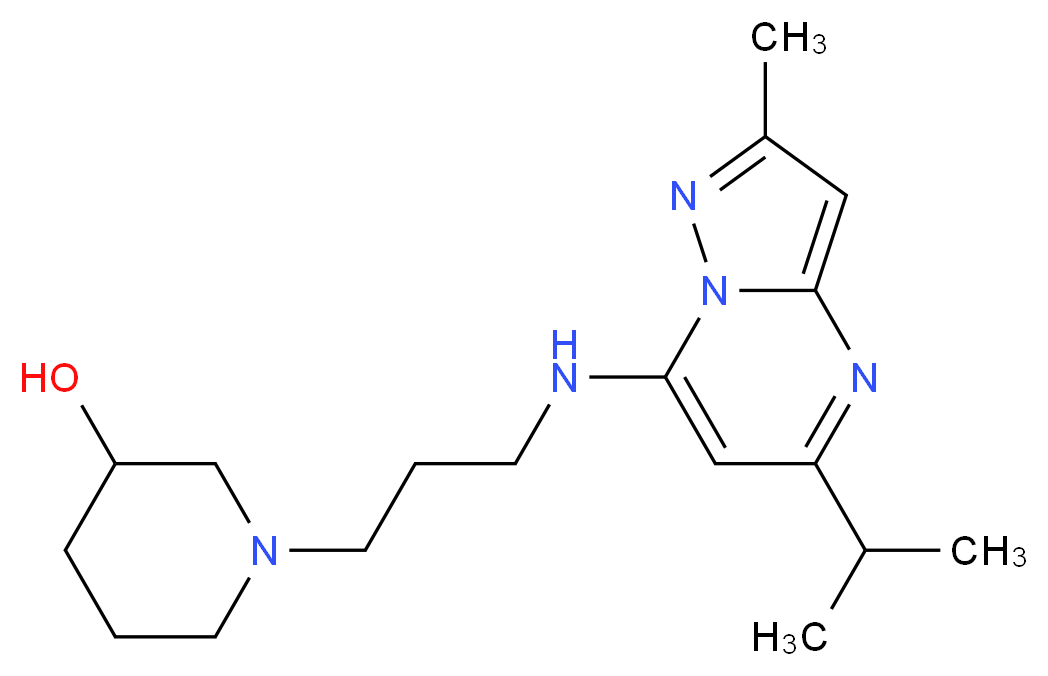 1-{3-[(5-isopropyl-2-methylpyrazolo[1,5-a]pyrimidin-7-yl)amino]propyl}-3-piperidinol_Molecular_structure_CAS_)