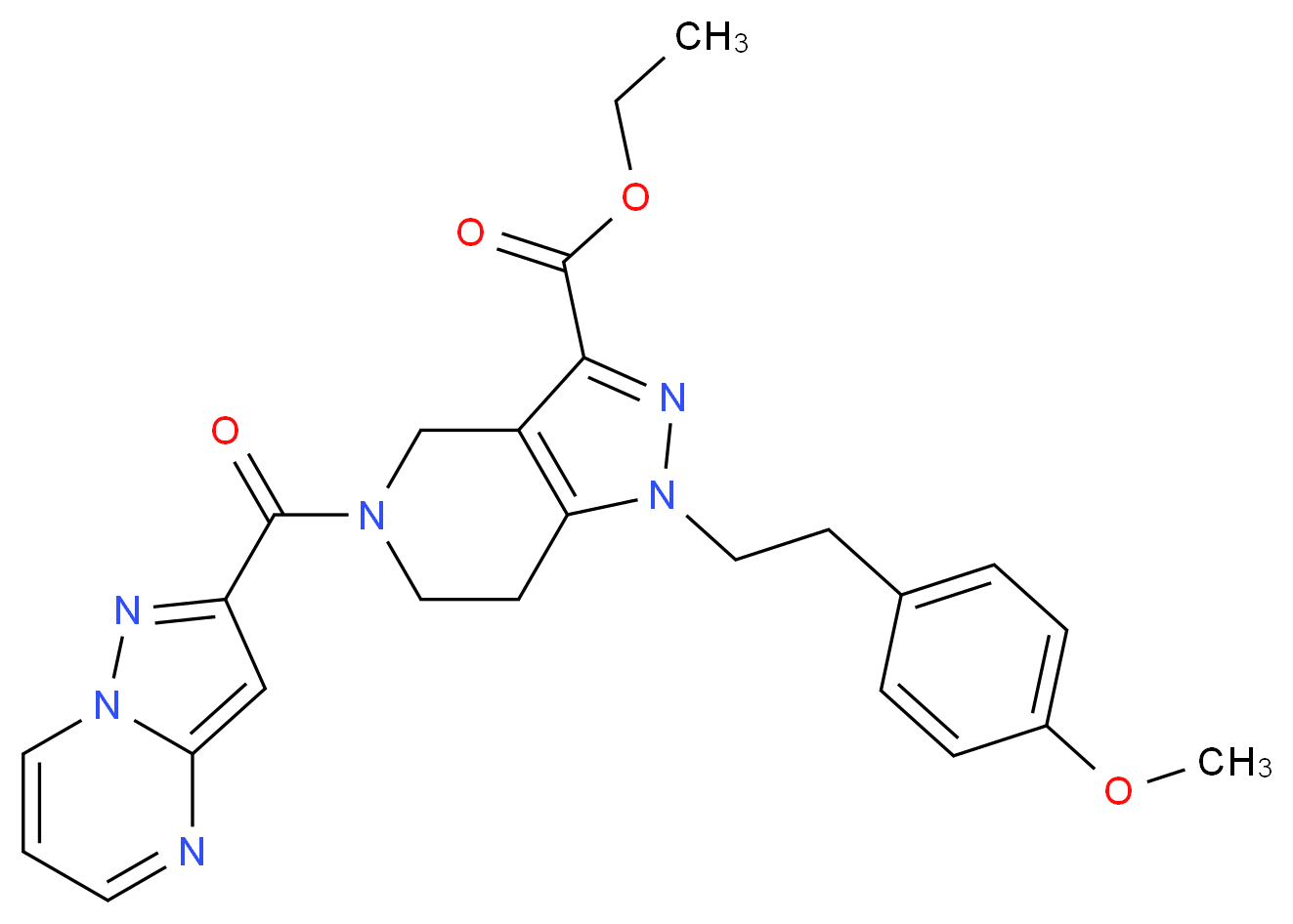 ethyl 1-[2-(4-methoxyphenyl)ethyl]-5-(pyrazolo[1,5-a]pyrimidin-2-ylcarbonyl)-4,5,6,7-tetrahydro-1H-pyrazolo[4,3-c]pyridine-3-carboxylate_Molecular_structure_CAS_)