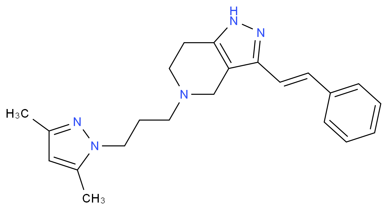 5-[3-(3,5-dimethyl-1H-pyrazol-1-yl)propyl]-3-[(E)-2-phenylvinyl]-4,5,6,7-tetrahydro-1H-pyrazolo[4,3-c]pyridine_Molecular_structure_CAS_)
