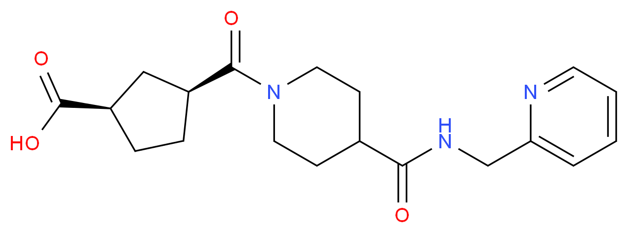 (1R*,3S*)-3-[(4-{[(pyridin-2-ylmethyl)amino]carbonyl}piperidin-1-yl)carbonyl]cyclopentanecarboxylic acid_Molecular_structure_CAS_)