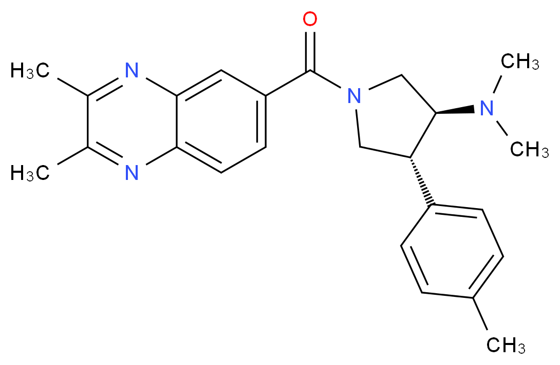 (3S*,4R*)-1-[(2,3-dimethylquinoxalin-6-yl)carbonyl]-N,N-dimethyl-4-(4-methylphenyl)pyrrolidin-3-amine_Molecular_structure_CAS_)
