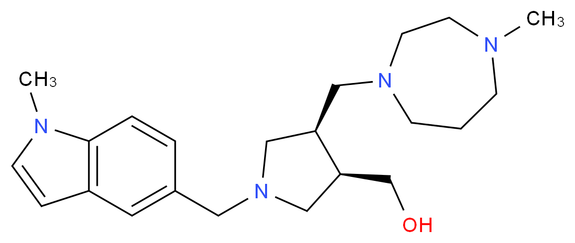 {(3R*,4S*)-4-[(4-methyl-1,4-diazepan-1-yl)methyl]-1-[(1-methyl-1H-indol-5-yl)methyl]pyrrolidin-3-yl}methanol_Molecular_structure_CAS_)
