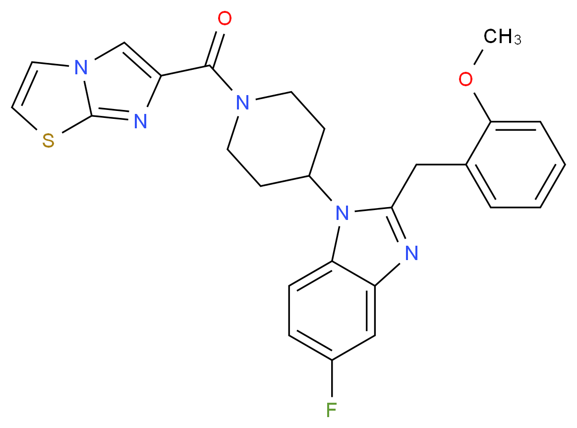 5-fluoro-1-[1-(imidazo[2,1-b][1,3]thiazol-6-ylcarbonyl)-4-piperidinyl]-2-(2-methoxybenzyl)-1H-benzimidazole_Molecular_structure_CAS_)
