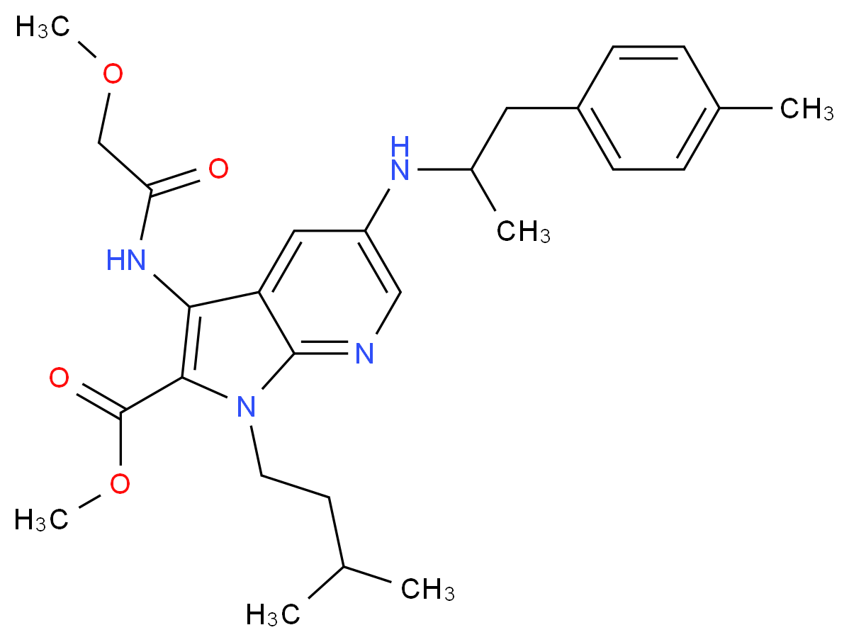 methyl 3-[(methoxyacetyl)amino]-1-(3-methylbutyl)-5-{[1-methyl-2-(4-methylphenyl)ethyl]amino}-1H-pyrrolo[2,3-b]pyridine-2-carboxylate_Molecular_structure_CAS_)