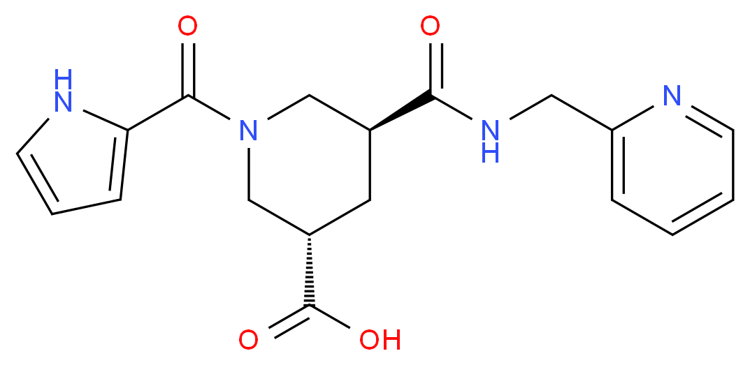 (3S*,5S*)-5-{[(2-pyridinylmethyl)amino]carbonyl}-1-(1H-pyrrol-2-ylcarbonyl)-3-piperidinecarboxylic acid_Molecular_structure_CAS_)