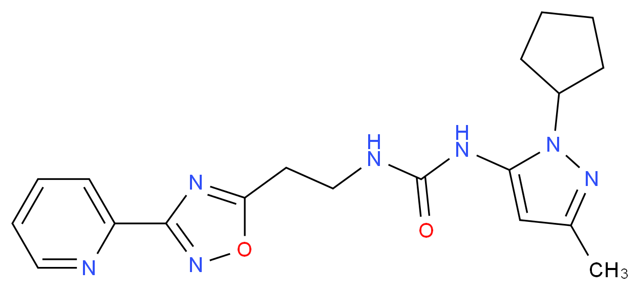 N-(1-cyclopentyl-3-methyl-1H-pyrazol-5-yl)-N'-[2-(3-pyridin-2-yl-1,2,4-oxadiazol-5-yl)ethyl]urea_Molecular_structure_CAS_)