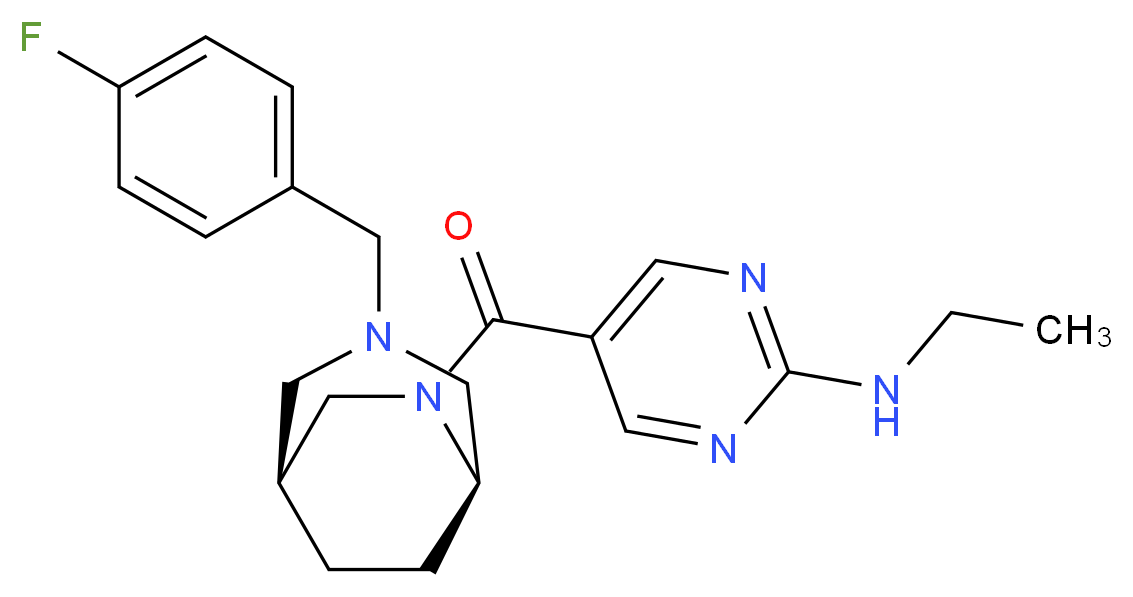 N-ethyl-5-{[(1S*,5R*)-3-(4-fluorobenzyl)-3,6-diazabicyclo[3.2.2]non-6-yl]carbonyl}pyrimidin-2-amine_Molecular_structure_CAS_)