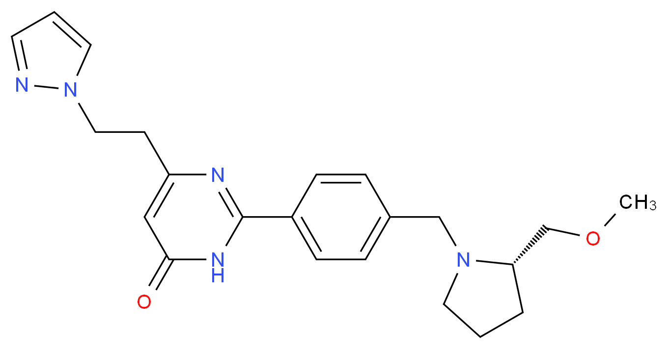 2-(4-{[(2S)-2-(methoxymethyl)pyrrolidin-1-yl]methyl}phenyl)-6-[2-(1H-pyrazol-1-yl)ethyl]pyrimidin-4(3H)-one_Molecular_structure_CAS_)