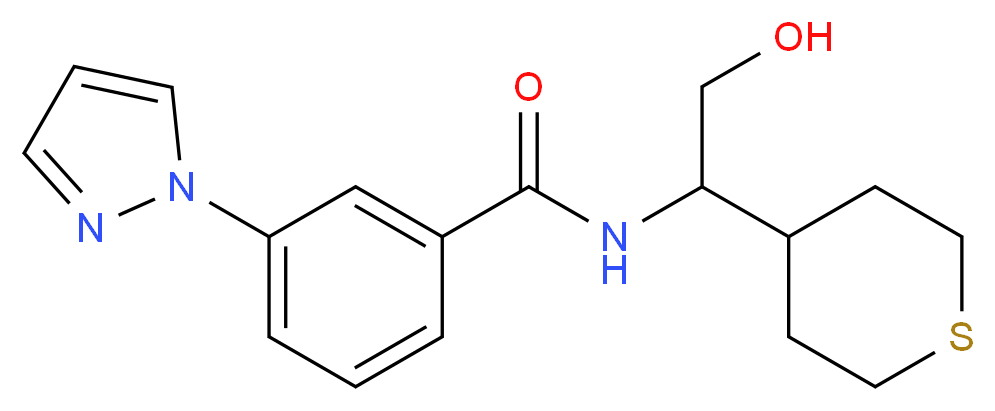 N-[2-hydroxy-1-(tetrahydro-2H-thiopyran-4-yl)ethyl]-3-(1H-pyrazol-1-yl)benzamide_Molecular_structure_CAS_)