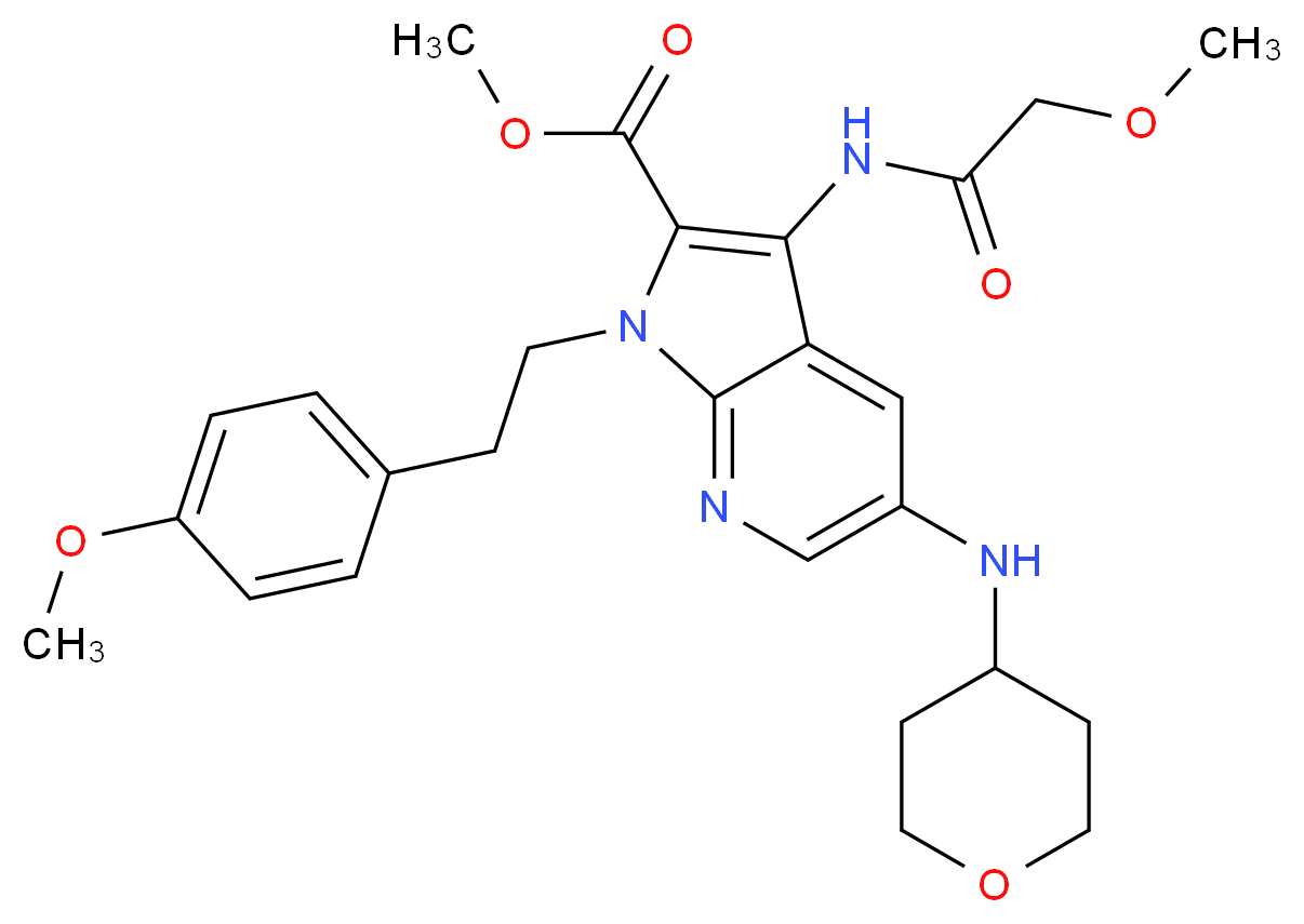 methyl 3-[(methoxyacetyl)amino]-1-[2-(4-methoxyphenyl)ethyl]-5-(tetrahydro-2H-pyran-4-ylamino)-1H-pyrrolo[2,3-b]pyridine-2-carboxylate_Molecular_structure_CAS_)