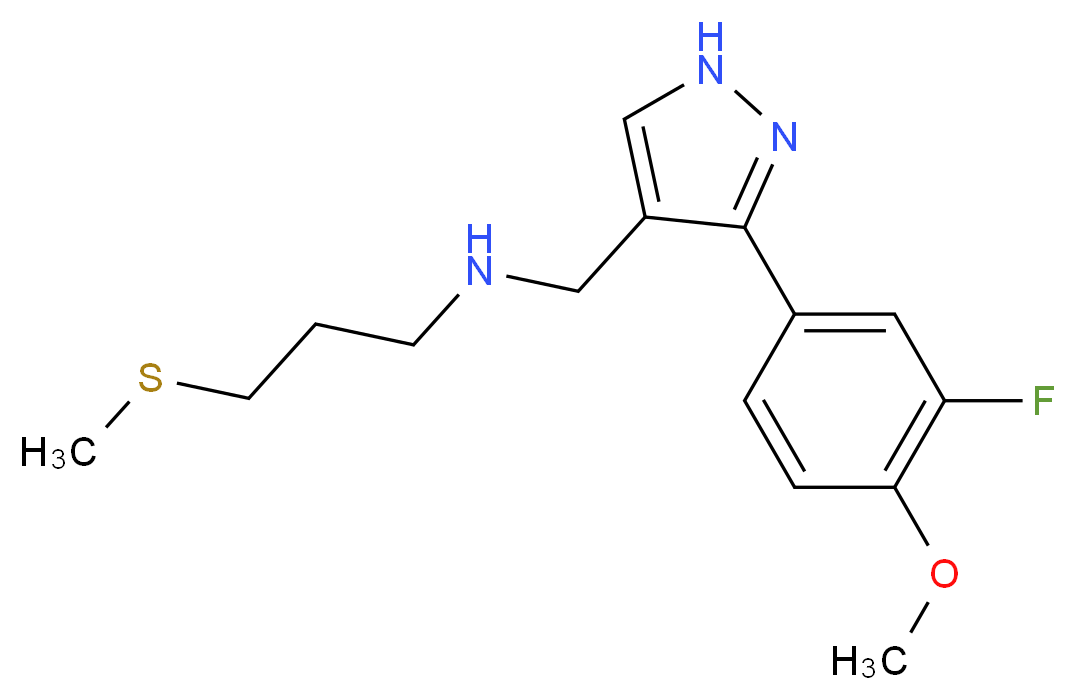 N-{[3-(3-fluoro-4-methoxyphenyl)-1H-pyrazol-4-yl]methyl}-3-(methylthio)-1-propanamine_Molecular_structure_CAS_)