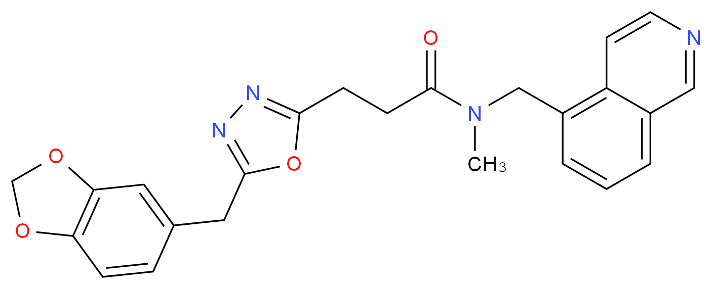 3-[5-(1,3-benzodioxol-5-ylmethyl)-1,3,4-oxadiazol-2-yl]-N-(5-isoquinolinylmethyl)-N-methylpropanamide_Molecular_structure_CAS_)