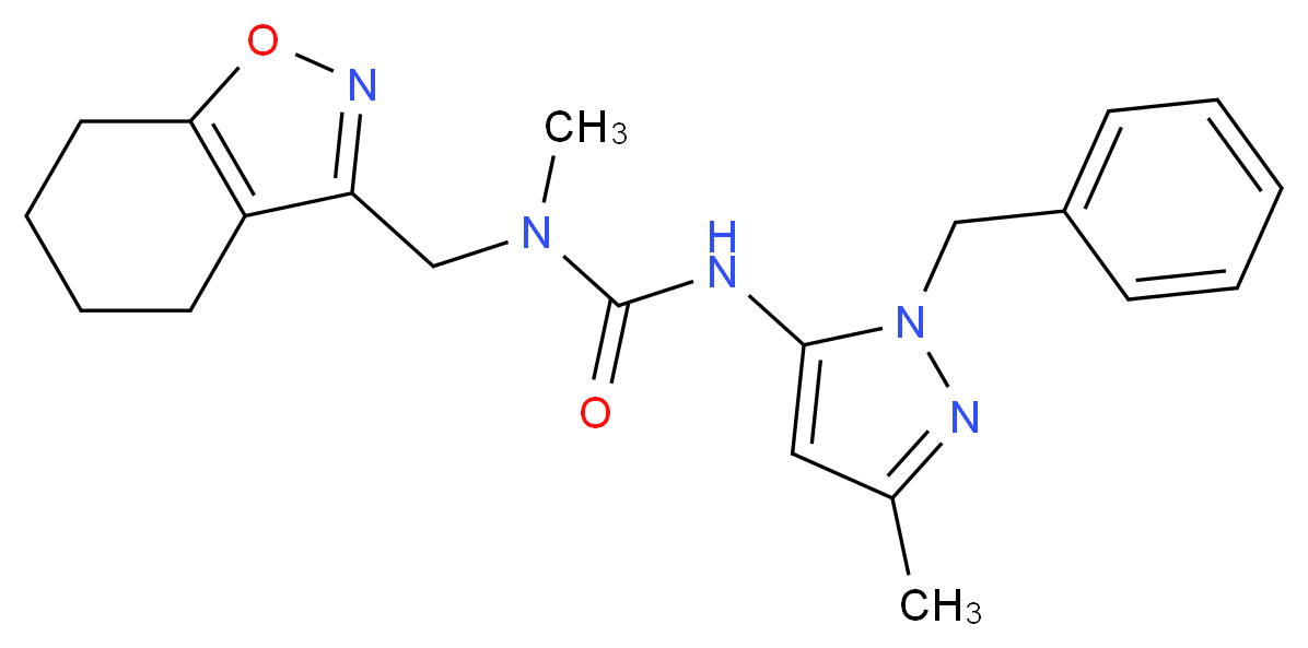 N'-(1-benzyl-3-methyl-1H-pyrazol-5-yl)-N-methyl-N-(4,5,6,7-tetrahydro-1,2-benzisoxazol-3-ylmethyl)urea_Molecular_structure_CAS_)