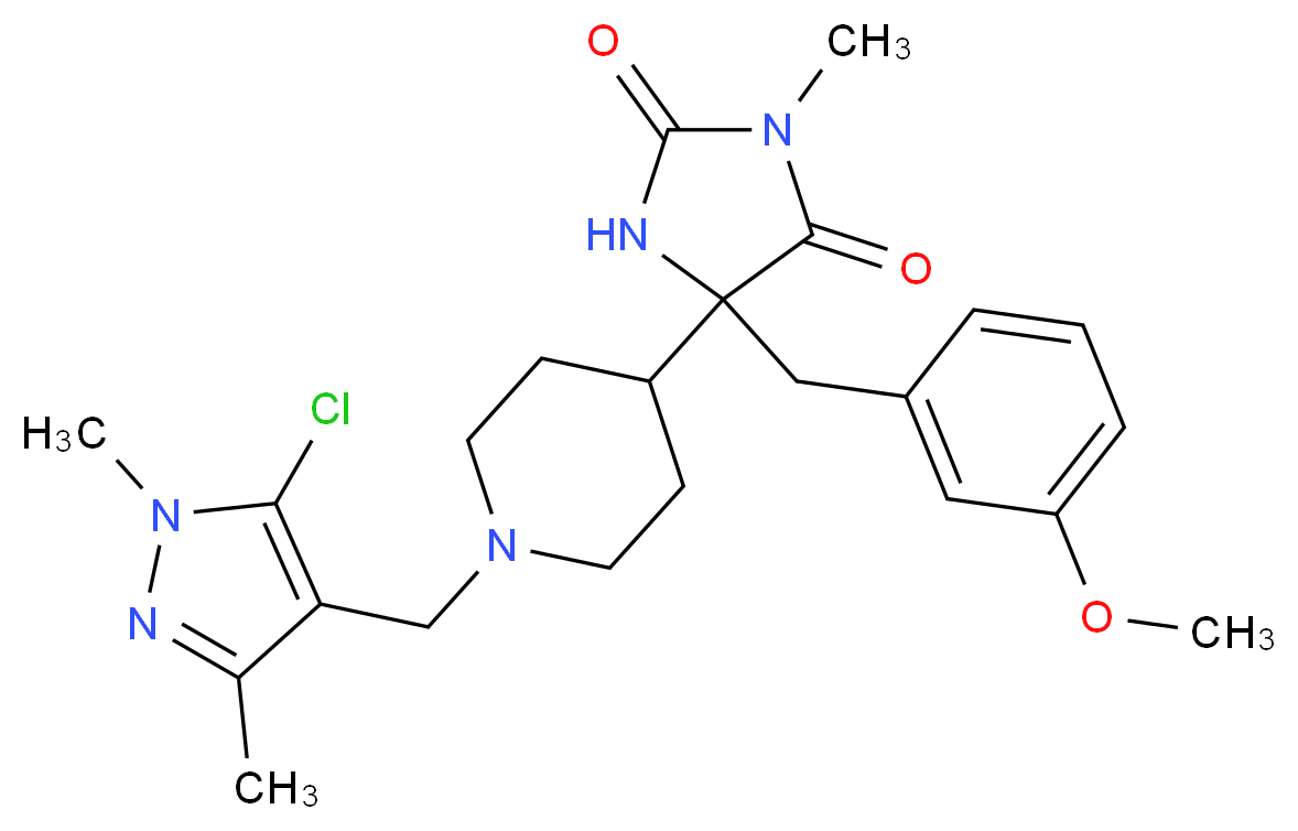 5-{1-[(5-chloro-1,3-dimethyl-1H-pyrazol-4-yl)methyl]-4-piperidinyl}-5-(3-methoxybenzyl)-3-methyl-2,4-imidazolidinedione_Molecular_structure_CAS_)