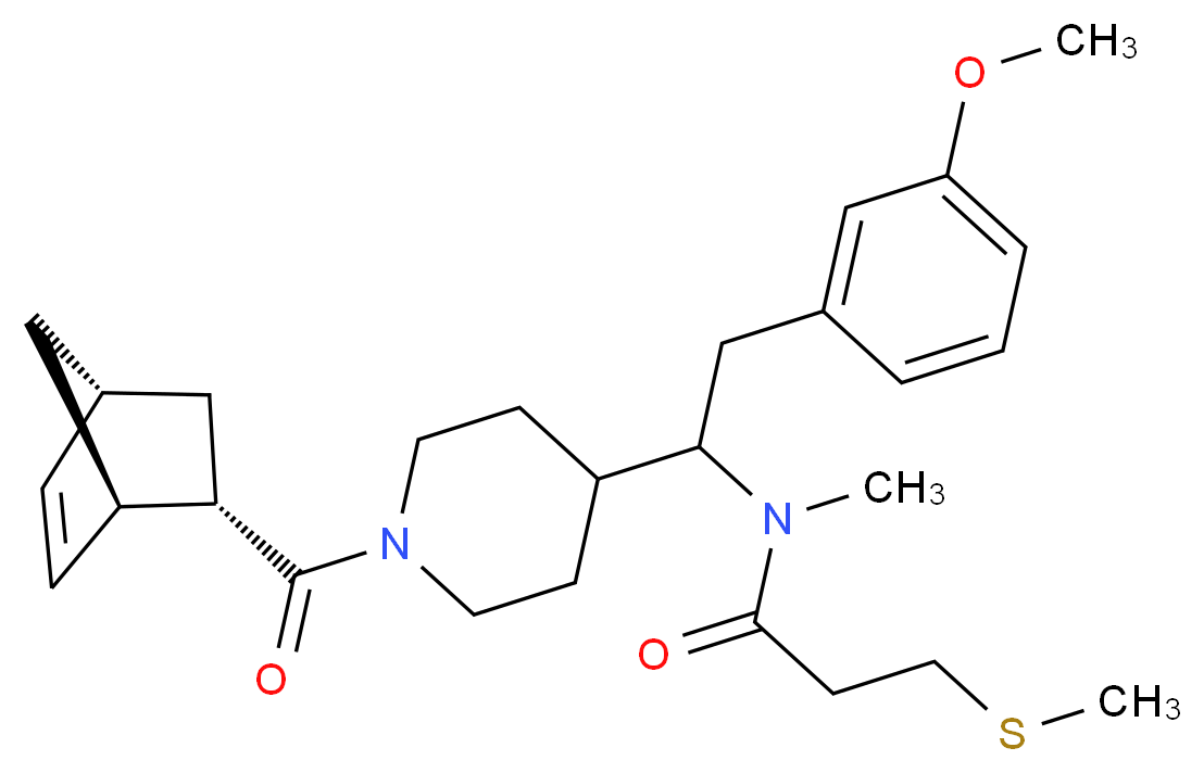 N-[1-{1-[(1R*,2S*,4R*)-bicyclo[2.2.1]hept-5-en-2-ylcarbonyl]-4-piperidinyl}-2-(3-methoxyphenyl)ethyl]-N-methyl-3-(methylthio)propanamide_Molecular_structure_CAS_)