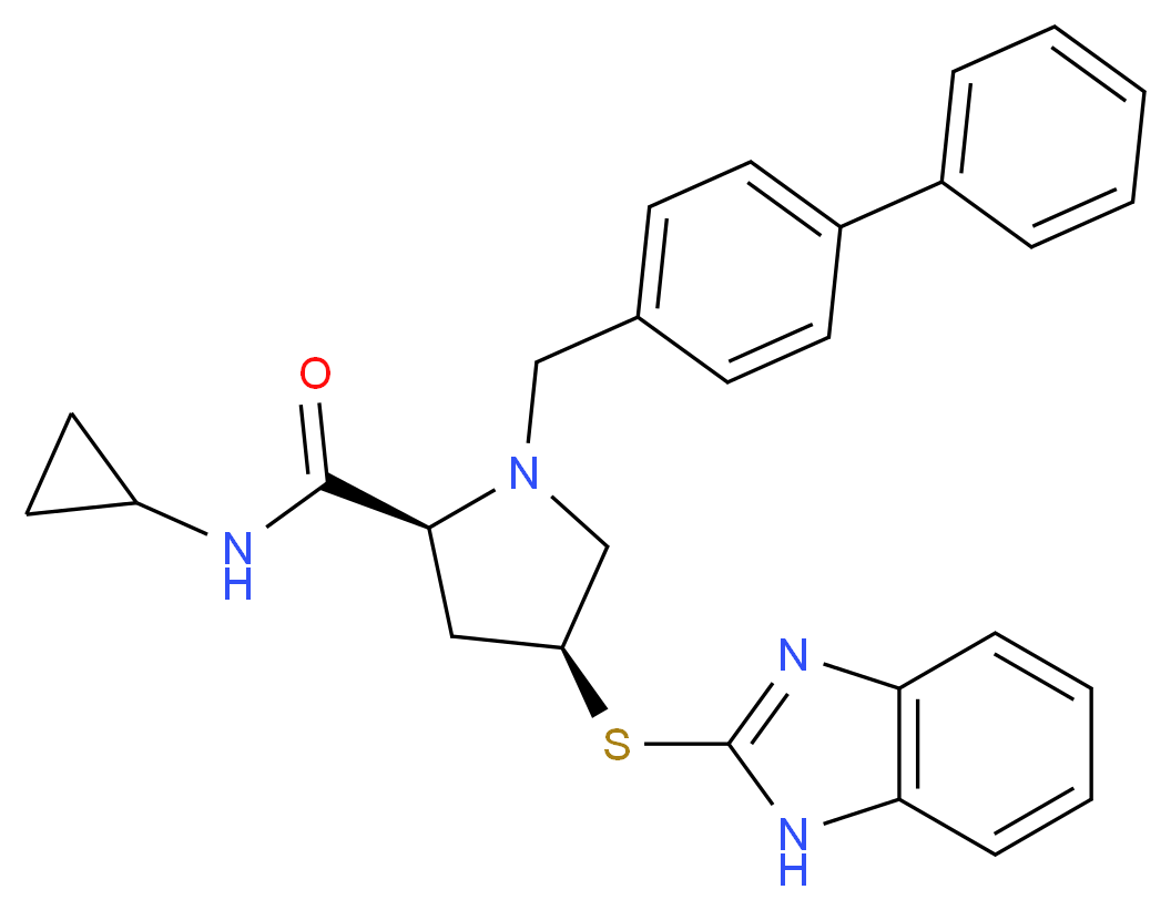 (4S)-4-(1H-benzimidazol-2-ylthio)-1-(4-biphenylylmethyl)-N-cyclopropyl-L-prolinamide_Molecular_structure_CAS_)