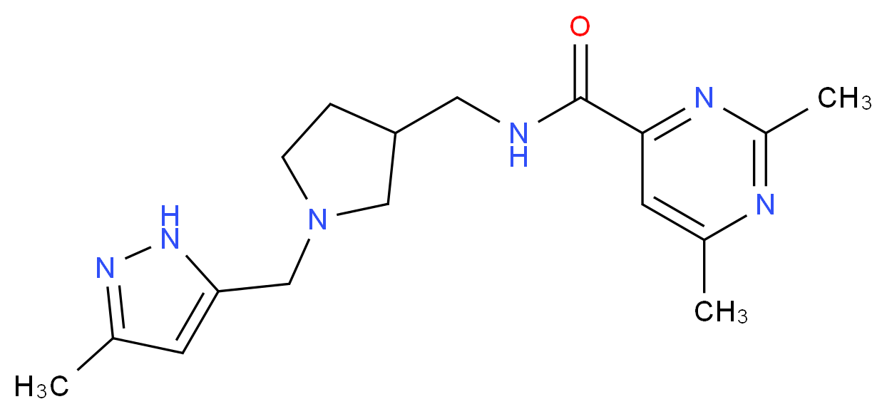 2,6-dimethyl-N-({1-[(3-methyl-1H-pyrazol-5-yl)methyl]pyrrolidin-3-yl}methyl)pyrimidine-4-carboxamide_Molecular_structure_CAS_)
