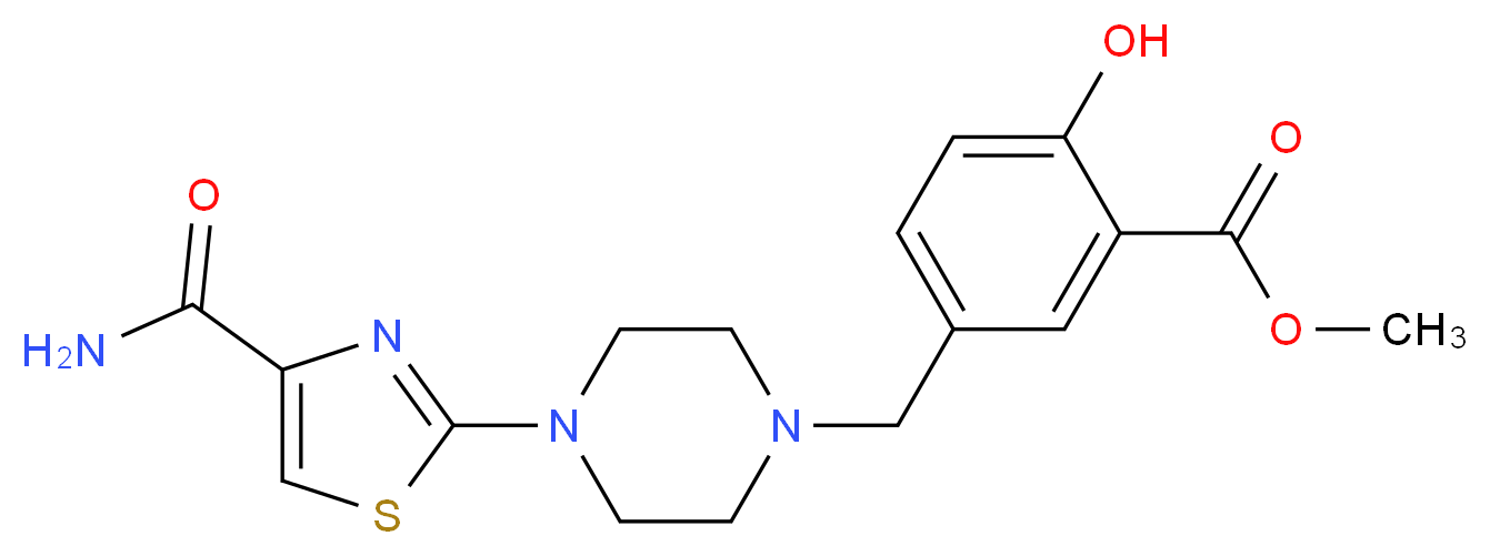 methyl 5-({4-[4-(aminocarbonyl)-1,3-thiazol-2-yl]piperazin-1-yl}methyl)-2-hydroxybenzoate_Molecular_structure_CAS_)