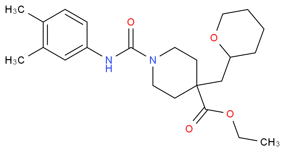 ethyl 1-{[(3,4-dimethylphenyl)amino]carbonyl}-4-(tetrahydro-2H-pyran-2-ylmethyl)-4-piperidinecarboxylate_Molecular_structure_CAS_)