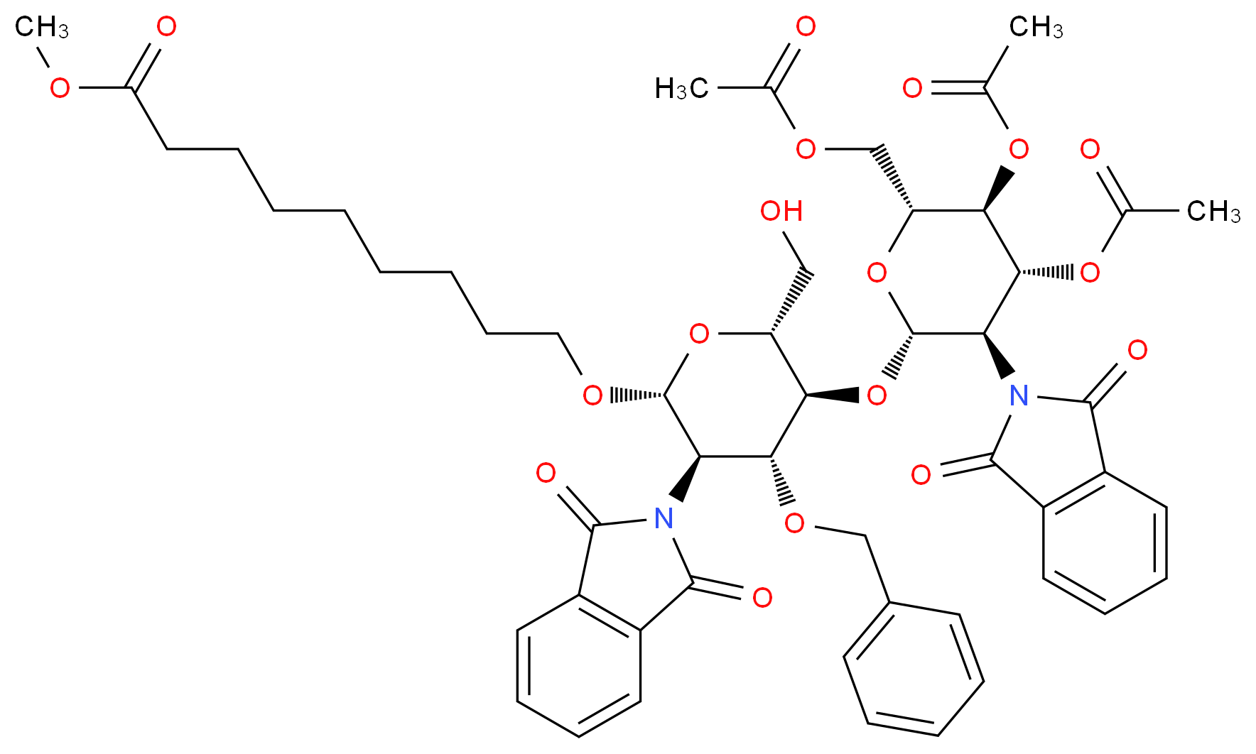 8-Methoxycarbonyloctyl-2-deoxy-2-phthalimido-3-O-benzyl-4-O-(3',4',6'-tri-O-acetyl-2'-deoxy-2'-phthalimido-β-D-glucopyranosyl)-β-D-glucopyranoside_Molecular_structure_CAS_106445-30-1)
