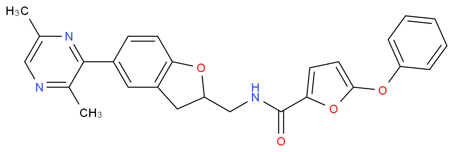 N-{[5-(3,6-dimethyl-2-pyrazinyl)-2,3-dihydro-1-benzofuran-2-yl]methyl}-5-phenoxy-2-furamide_Molecular_structure_CAS_)