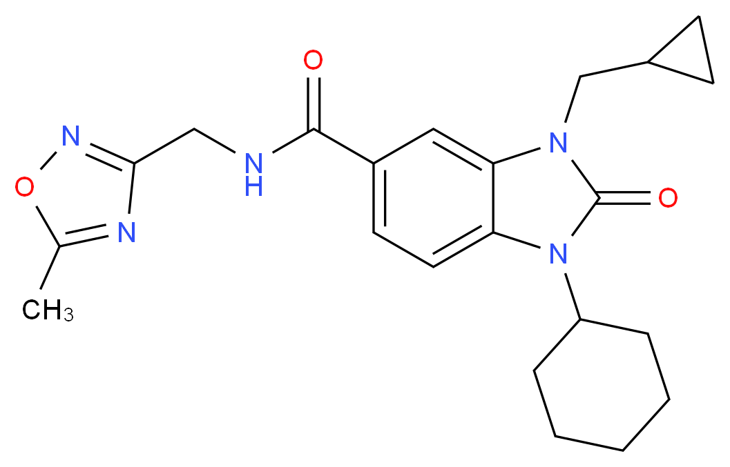 1-cyclohexyl-3-(cyclopropylmethyl)-N-[(5-methyl-1,2,4-oxadiazol-3-yl)methyl]-2-oxo-2,3-dihydro-1H-benzimidazole-5-carboxamide_Molecular_structure_CAS_)