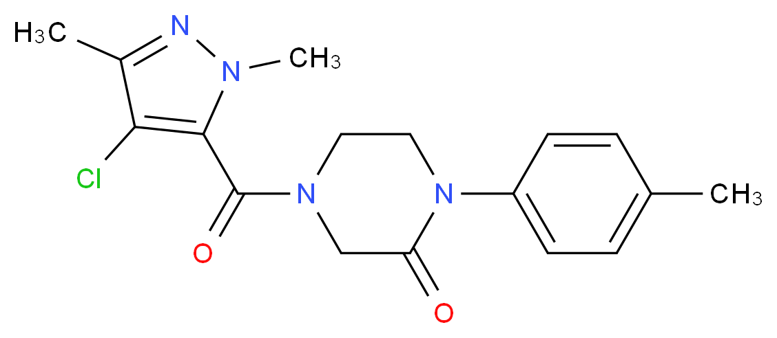 4-[(4-chloro-1,3-dimethyl-1H-pyrazol-5-yl)carbonyl]-1-(4-methylphenyl)-2-piperazinone_Molecular_structure_CAS_)