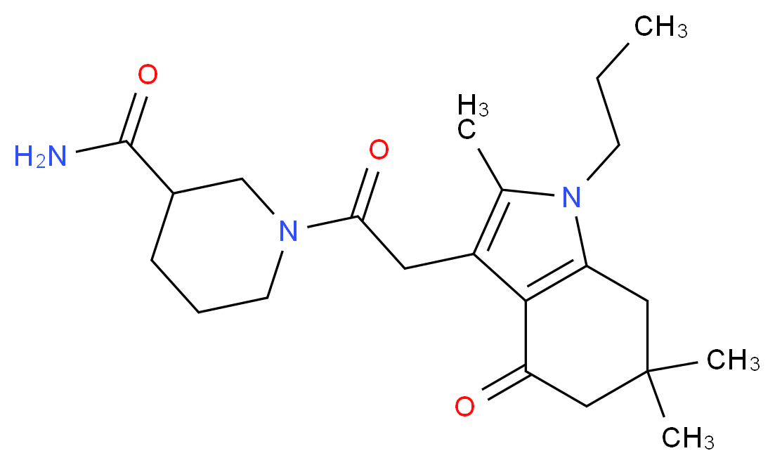 1-[(2,6,6-trimethyl-4-oxo-1-propyl-4,5,6,7-tetrahydro-1H-indol-3-yl)acetyl]-3-piperidinecarboxamide_Molecular_structure_CAS_)