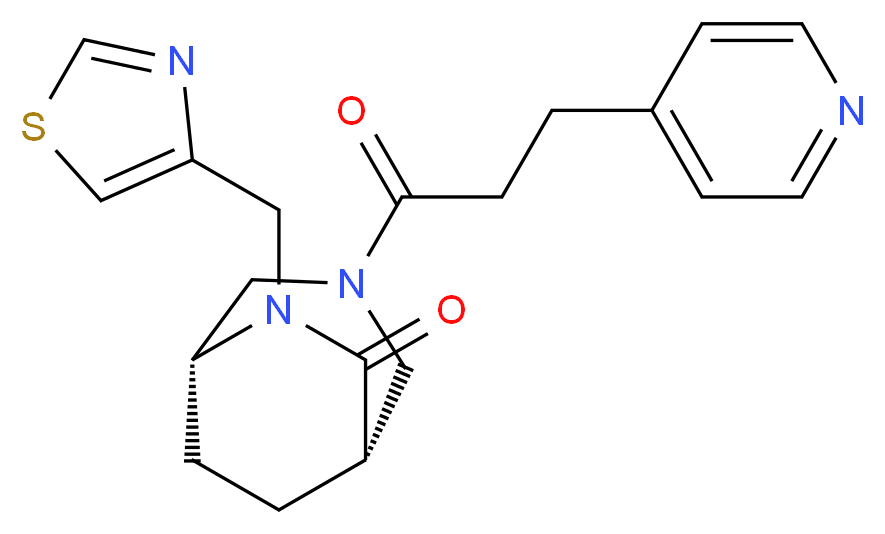 (1S*,5R*)-3-(3-pyridin-4-ylpropanoyl)-6-(1,3-thiazol-4-ylmethyl)-3,6-diazabicyclo[3.2.2]nonan-7-one_Molecular_structure_CAS_)