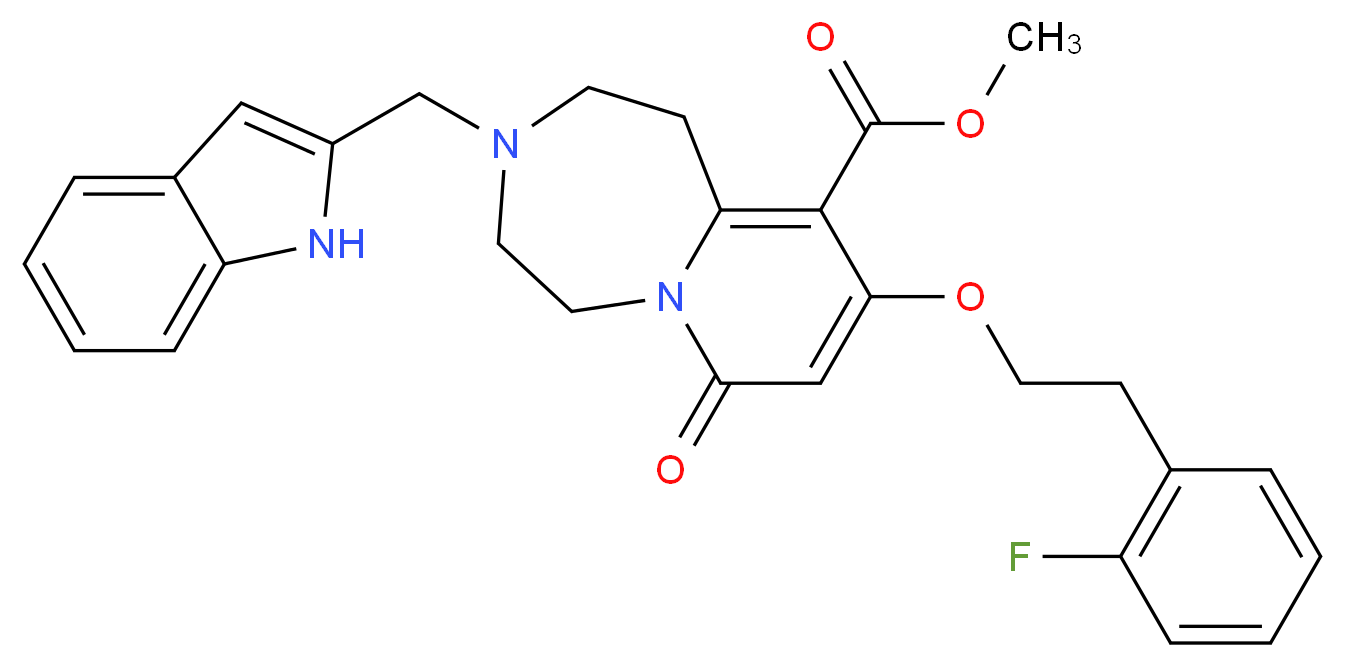 methyl 9-[2-(2-fluorophenyl)ethoxy]-3-(1H-indol-2-ylmethyl)-7-oxo-1,2,3,4,5,7-hexahydropyrido[1,2-d][1,4]diazepine-10-carboxylate_Molecular_structure_CAS_)