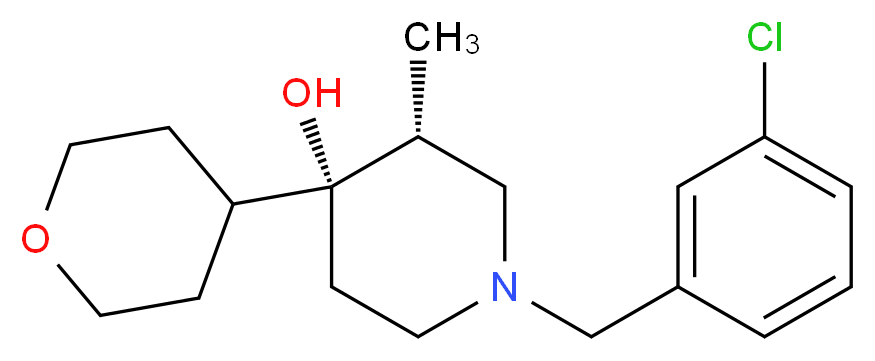 (3R*,4R*)-1-(3-chlorobenzyl)-3-methyl-4-(tetrahydro-2H-pyran-4-yl)-4-piperidinol_Molecular_structure_CAS_)